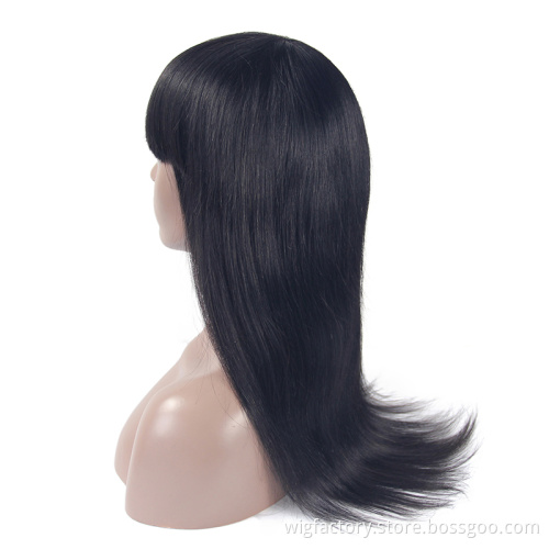 100% Human Virgin Hair Wig with Bangs,Cheap Brazilian Women Pre Plucked Bang Human Hair Wig,Cuticle Aligned Bang Wigs Human Hair